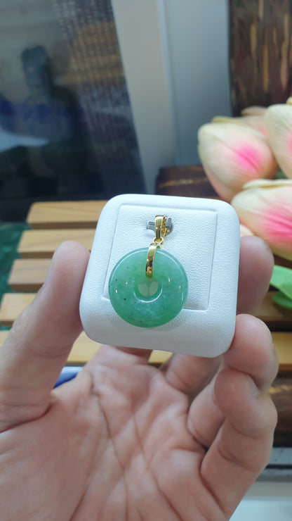 18K Gold Jade Ping An Kou Pendant Apple Green Fei Cui Myanmar Jadeite
