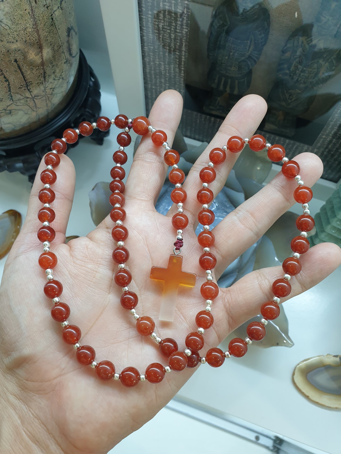 Sardonyx or Carnelian Rosary Beads Necklace | Natural Stones | Gift Idea for Him or Her 🎁