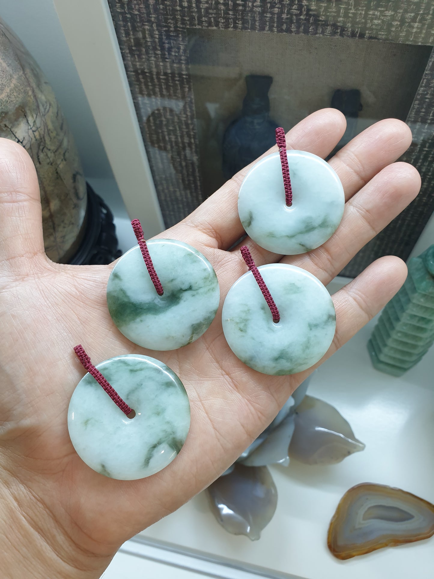 Jade Ping An Kou Pendant (4 cm) | Fei Cui - Type A Jadeite | Handwoven Thread Bail