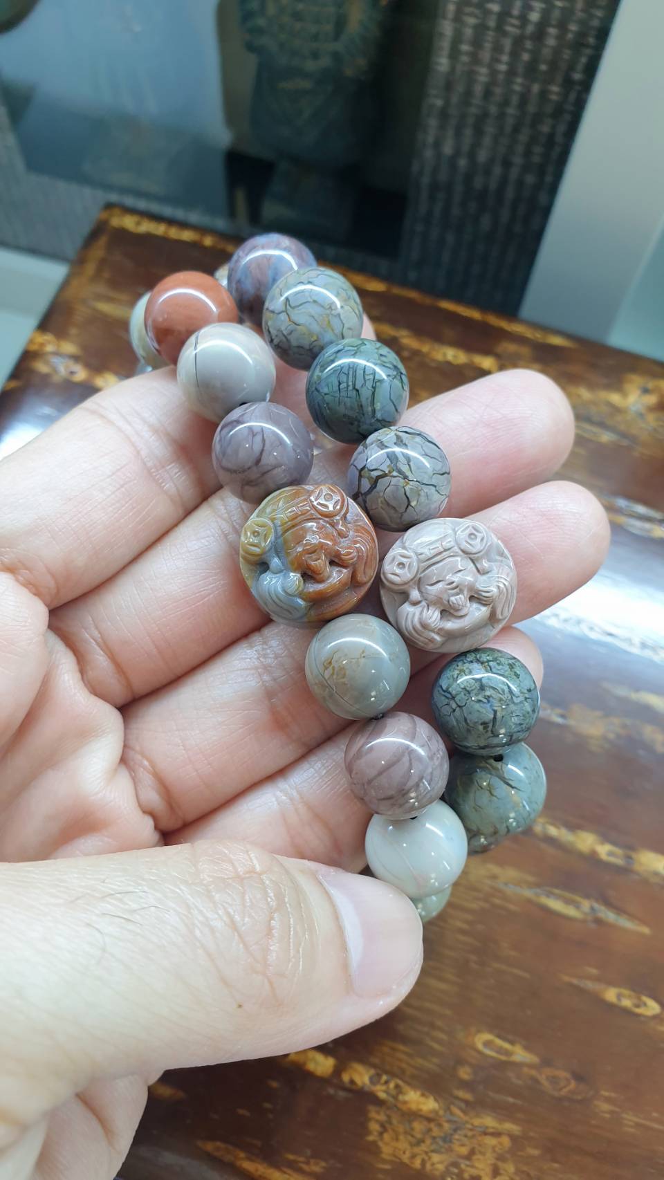 Alxa Jasper Prosperity Bracelets with Cai Shen Ye Charm 18 cm - Natural stones