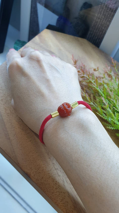 Jade Happy Buddha Rope Bracelet Myanmar Natural Jadeite Adjustable Wristband