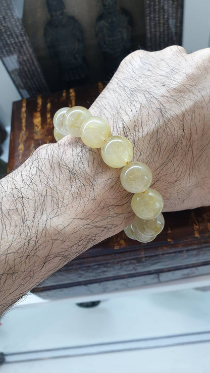 Rutilated Quartz Bracelet (17.5 mm +) | Natural Stone Beads | Wealth Magnet Charm