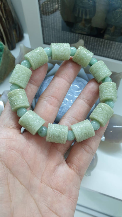 Jade Ru Yi Cylinder Beads Bracelet (18 cm) | Type A Natural Jadeite | Vintage Wrist Accessory