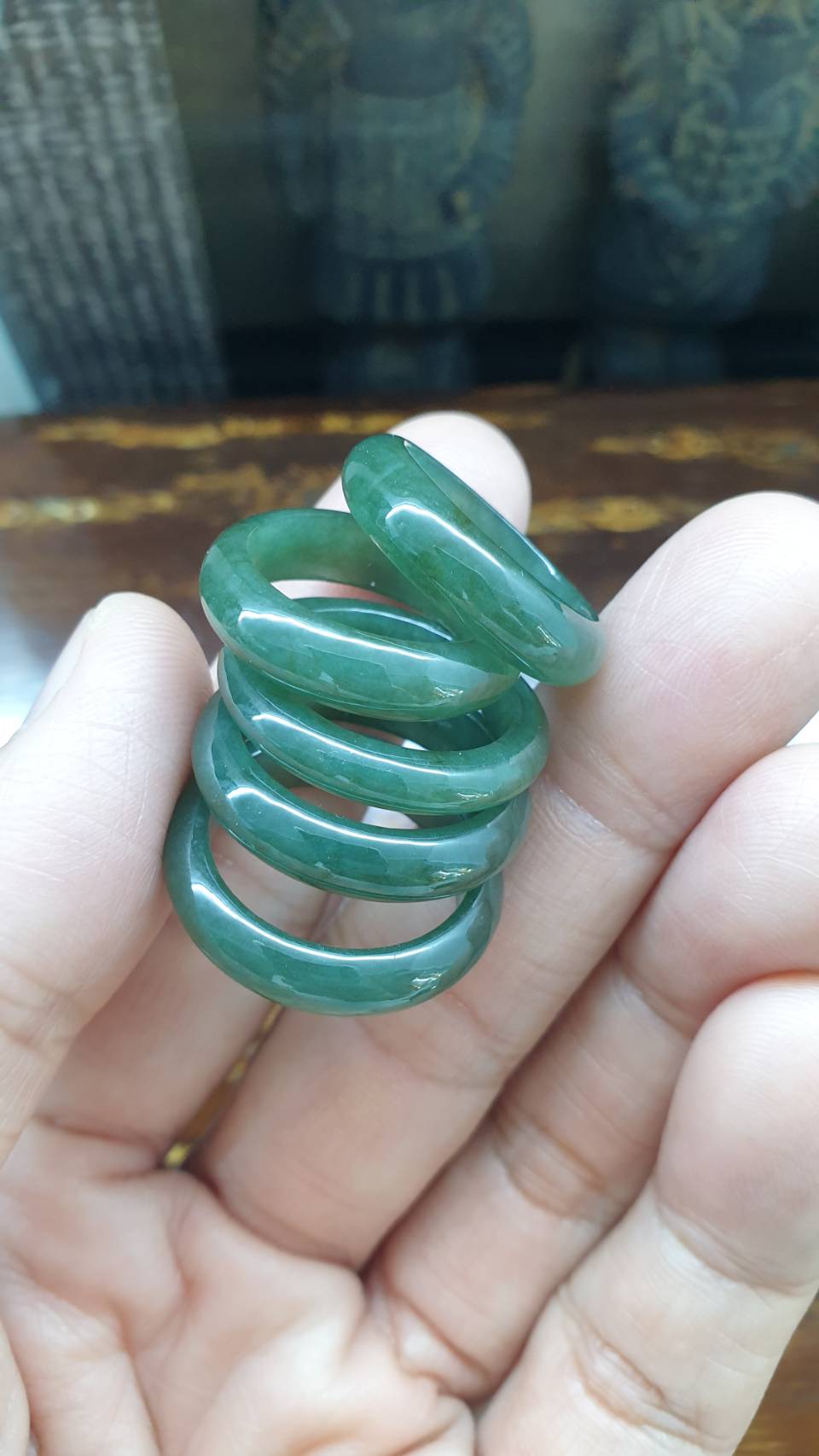 Type A Natural Green Jadeite Solid Band Ring US Size 5.5 to 9.75