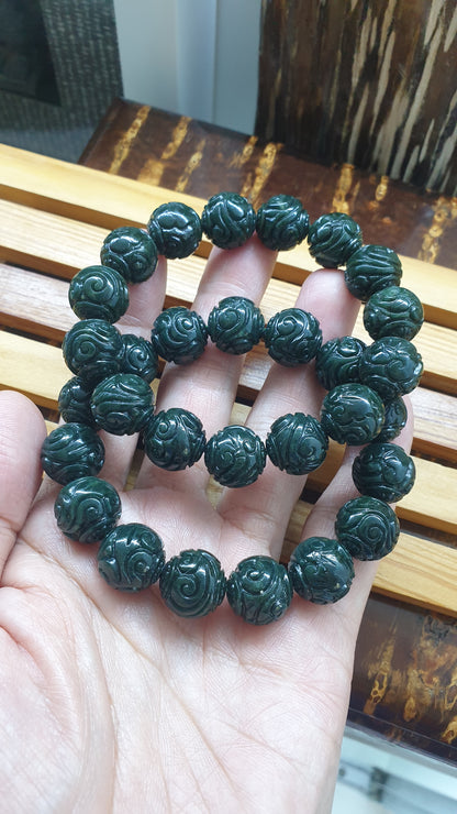Black Green Jade Ru Yi Bracelets 17cm Fei Cui Myammar Jadeite Type A