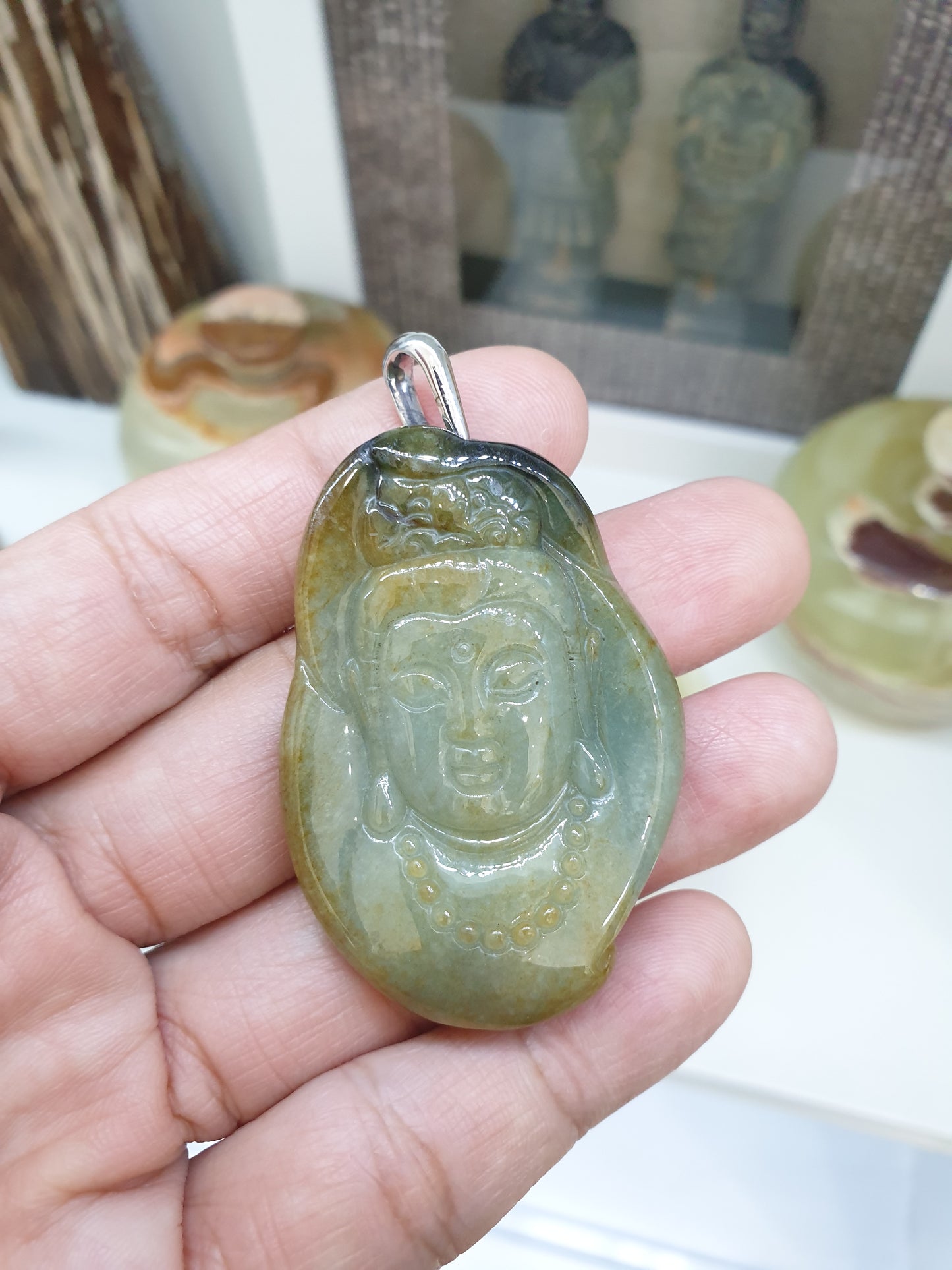 Jade Guan Yin Pendant | Fei Cui - Type A Jadeite & Sterling Silver
