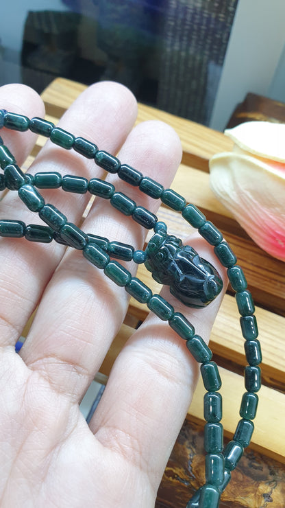 Blue Jade Pixiu Necklace 24inch Natural Deep Blue Jadeite Type A