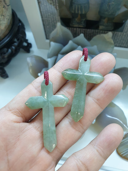 Green Jade Cross Pendant (Random Pick) | Fei Cui - Type A Jadeite | Handwoven Bail