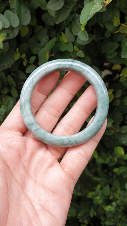 Jade Bangle S54 Type A Myanmar Natural Jadeite Marbled Bluish Green