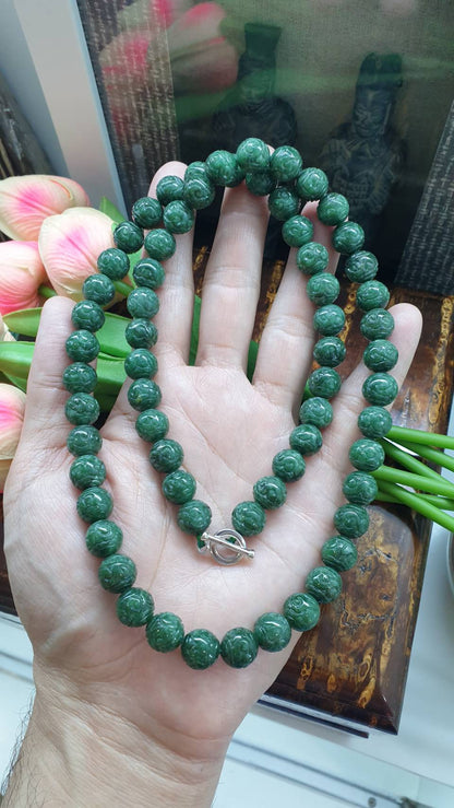 Type A Natural Jadeite Ru Yi Beads Necklace - 9K White Gold Toggle - 25 Inch