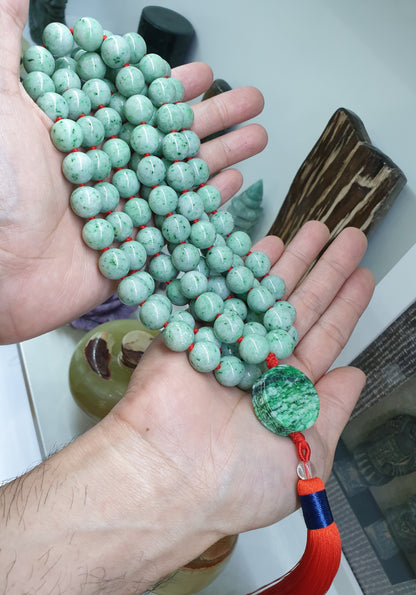 108 Beads Premium Jade Japa Mala | Type A Natural Jadeite | Handcrafted Meditation Beads