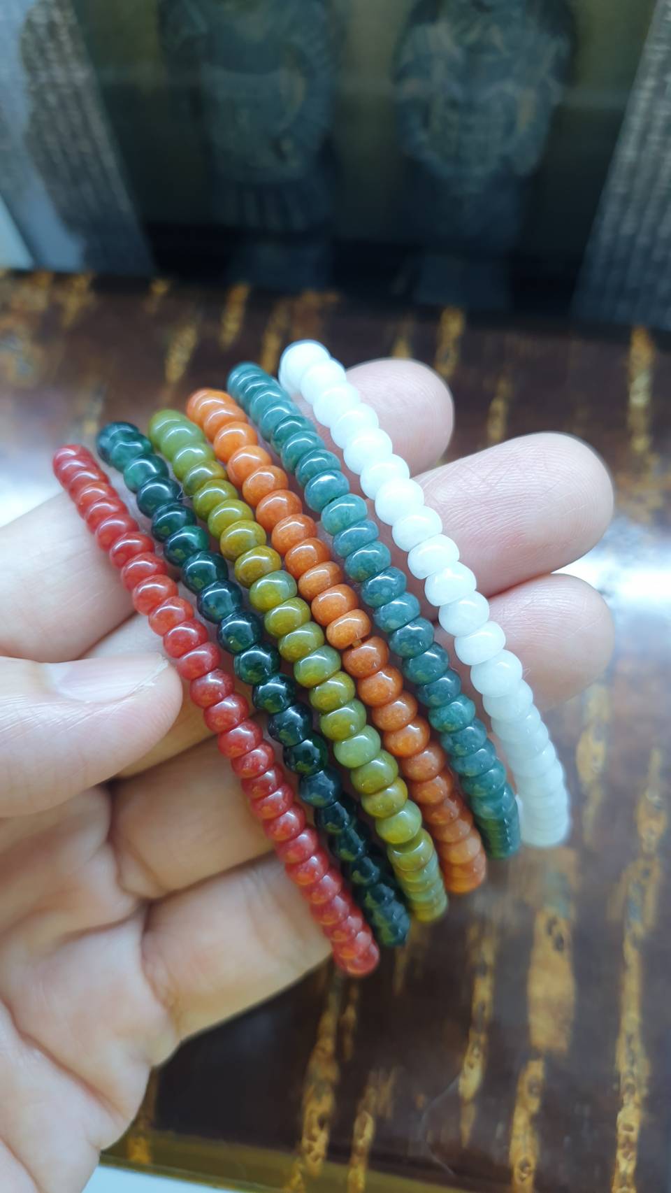 Jade Stack Bracelets, 17 cm (Set of 6 Multicolor Bracelets) | Type A Jadeite Abacus Beads | His or Hers Wealth Magnet Wristcandies