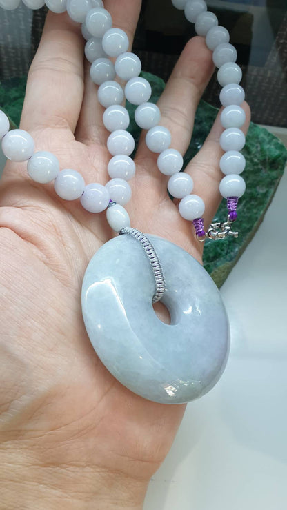 Lavender Jade Ping An Kou Necklace 20inch Type A Myanmar Jadeite Natural Feu Cui