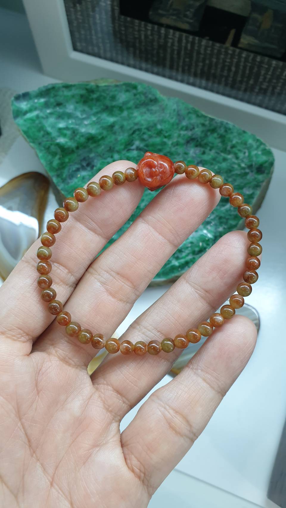 Red Jade Budai Prosperity Bracelet 16cm Natural Type A Jadeite Beads