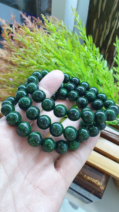 Mawsitsit Vintage Beads Bracelet 17cm Fei Cui Deep Chrome Green Natural Stone