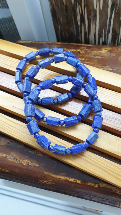 Lapis Lazuli Stretch Bracelets 17cm, Natural Stone Rugged Cylinder Beads