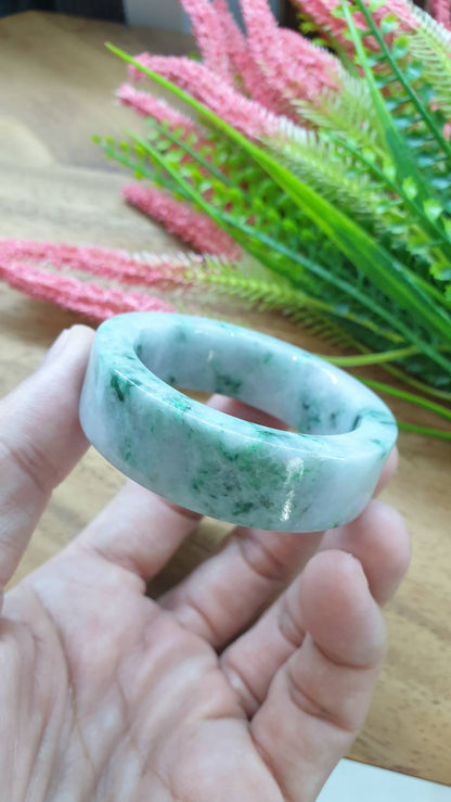 Kiddie Size Jade Bangle S39 S42 Type A Myanmar Jadeite Natural Green Speckled