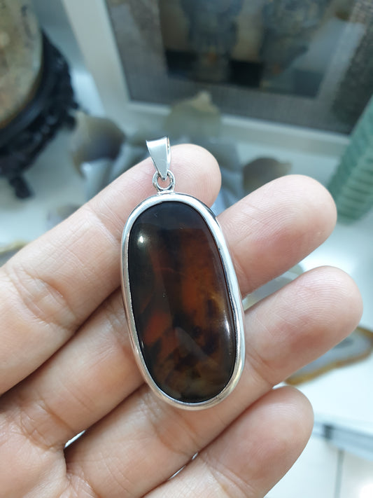 Fire Agate Dog Tag Pendant (Selection) | Natural Stone & Authentic Sterling Silver | His or Hers Gift Idea