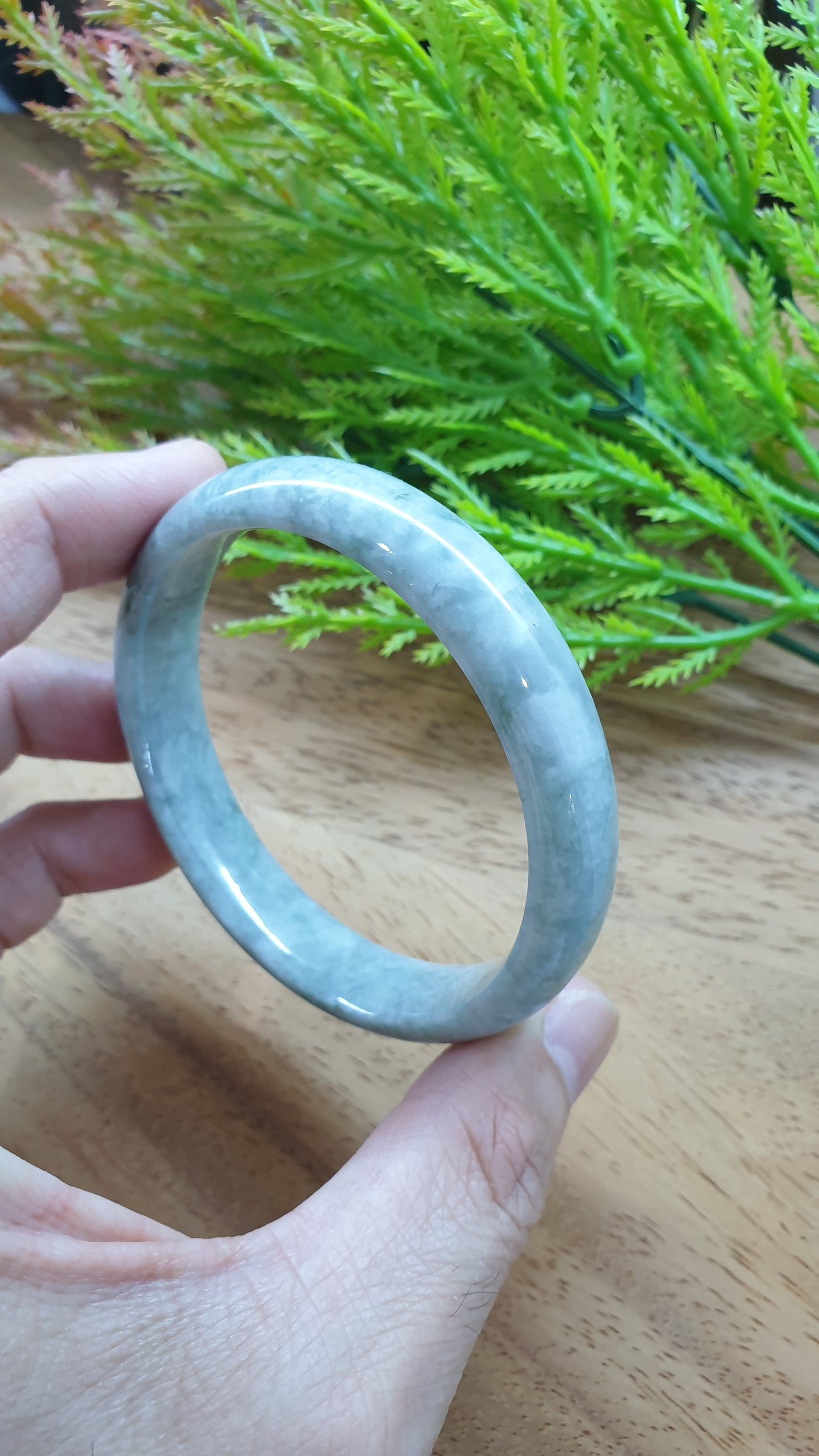 Jade Bangle S59.3 Fei Cui Burma Jadeite Type A Natural Ash Green