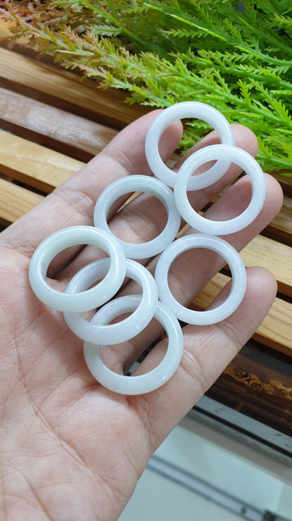 White Jade Bands 9-10US Type A Natural Burma Jadeite Rings