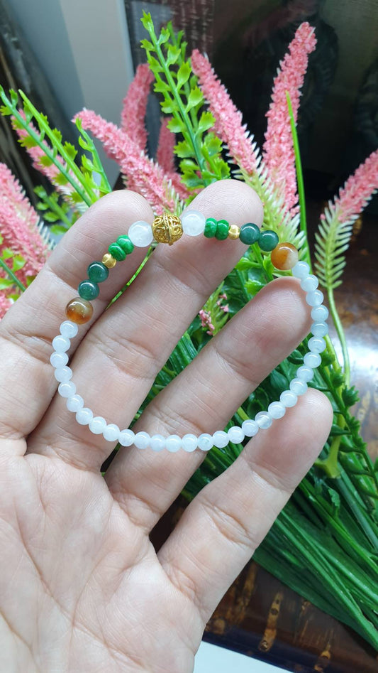 Jade & Gold Beads Bracelet | 24K & 18K Gold | Type A Natural Jadeite & Mawsitsit