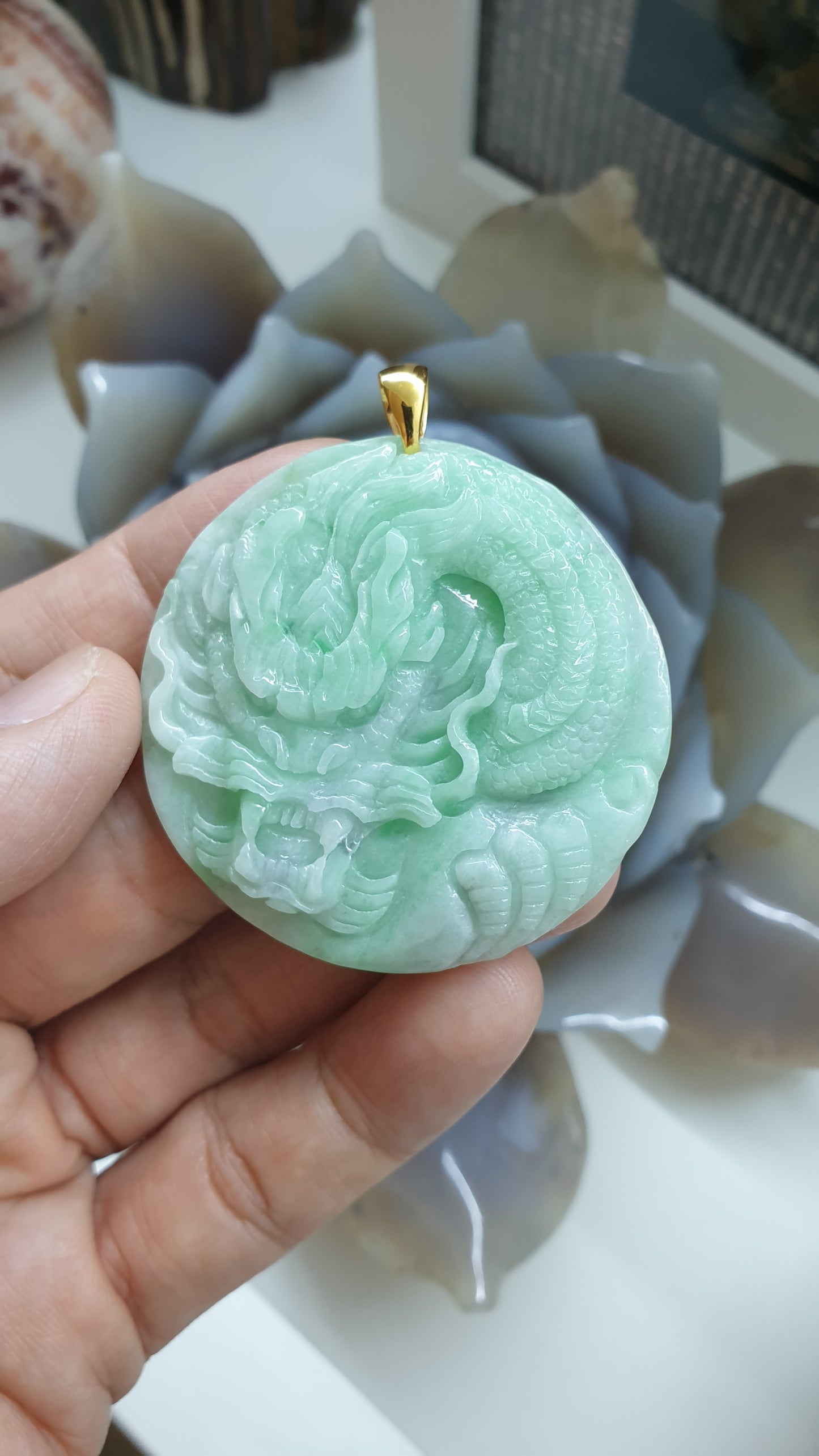 🐉 His or Hers Green–Lavender Jade Dragon Pendant | Solid 9K Gold Bail | Type A Natural Jadeite