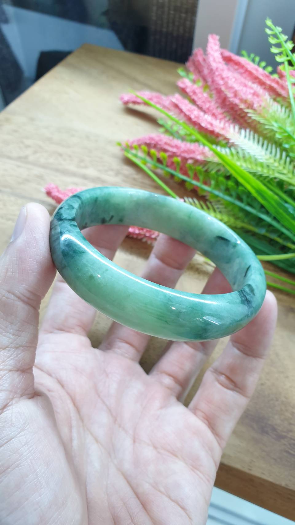 Jade Bangle S59 Type A Myanmar Jadeite Speckled Natural Yellow Green