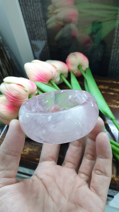 Rose Quartz Tortoise Bangle (Size 58 - 59) | Natural Stone Bracelet
