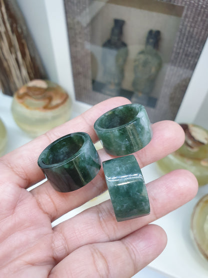 Marbled Green Jade Ring Type A Natural Jadeite Fei Cui Size 9.25 US