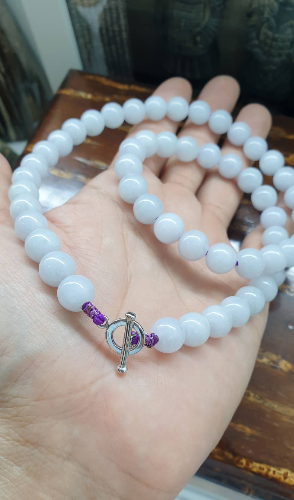 Silky Lavender Jade Beads Necklace (20") | 9K White Gold Toggle | Type A Natural Jadeite