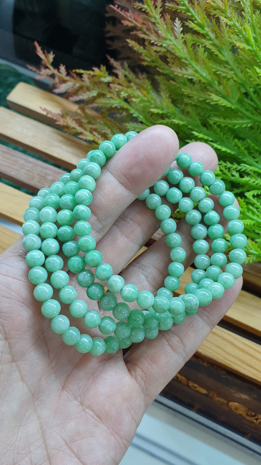 Jade Bracelet 17cm Vintage Handmade Beads Type A Jadeite Pastel Green