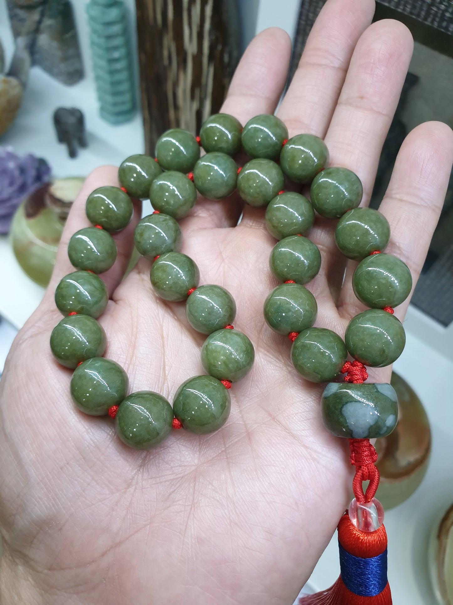 Jade Japa Mala | Deep Honey Green Beads - Type A Jadeite | Handcrafted Lucky  Charms Ideal for Gifting 🎁