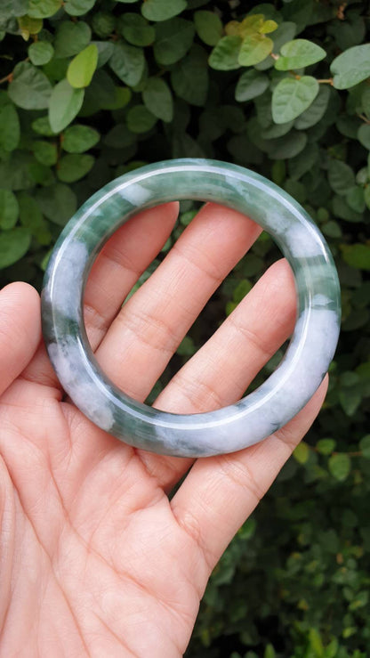 Jade Cylindrical Bangle S55.8 Fei Cui Green Type A Myanmar Jadeite Two Tone