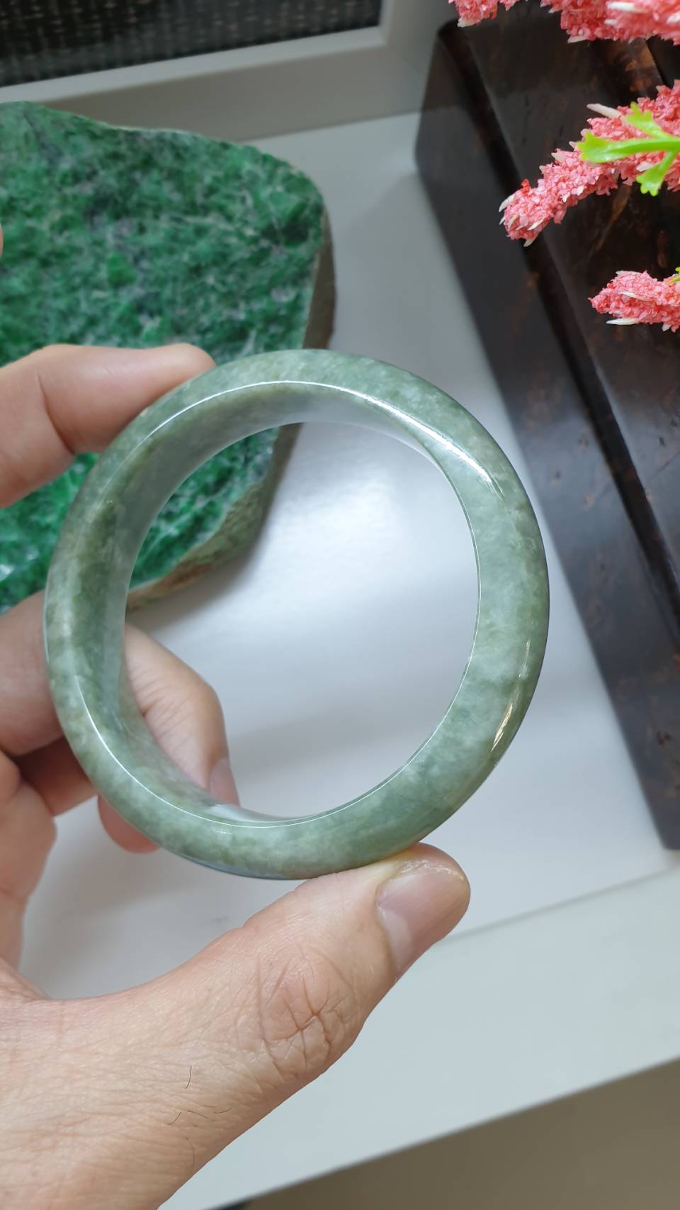 Jade Everyday Bangle S59 Type A Velvety Green Myanmar Natural Jadeite