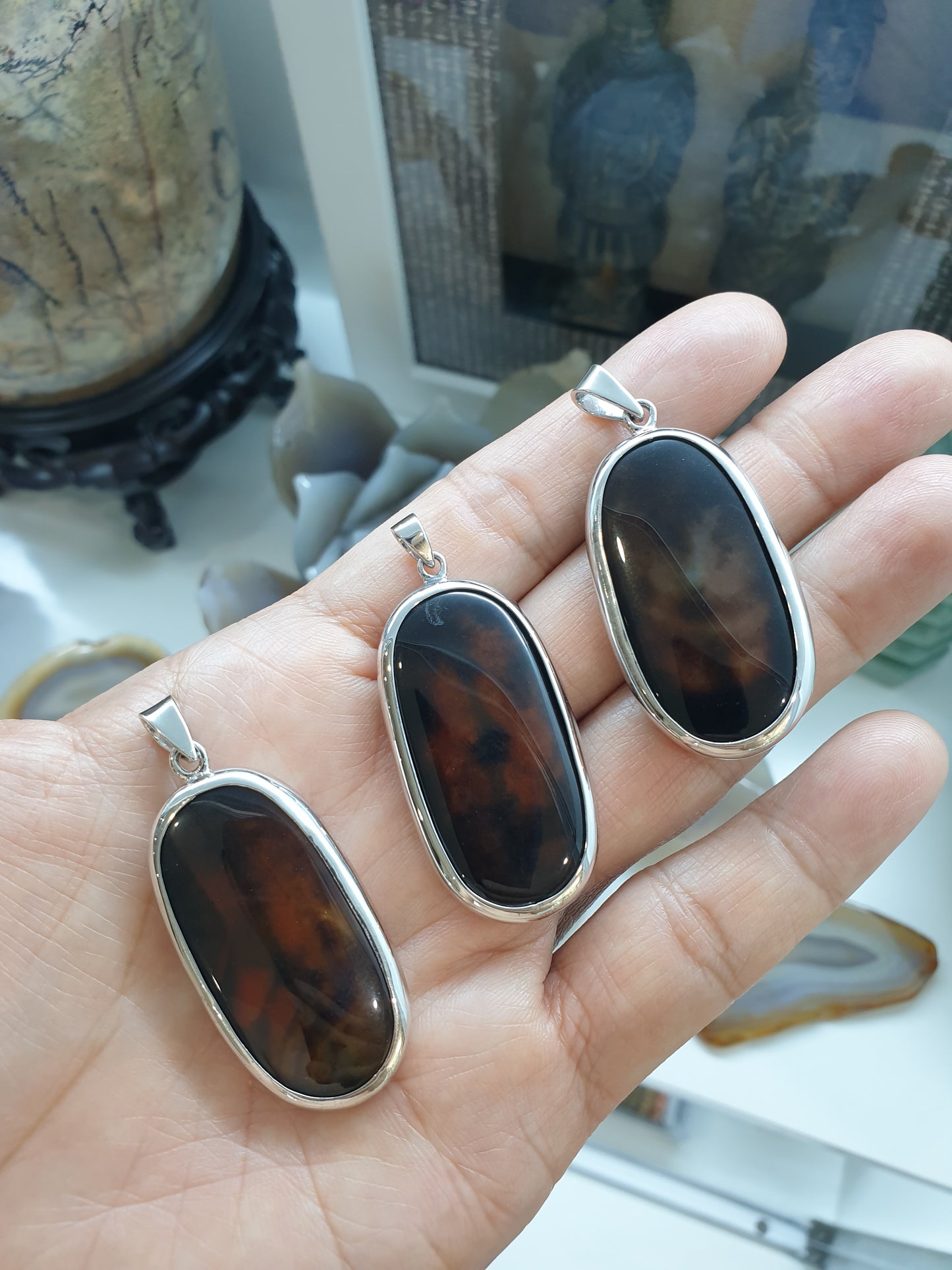 Fire Agate Dog Tag Pendant (Selection) | Natural Stone & Authentic Sterling Silver | His or Hers Gift Idea