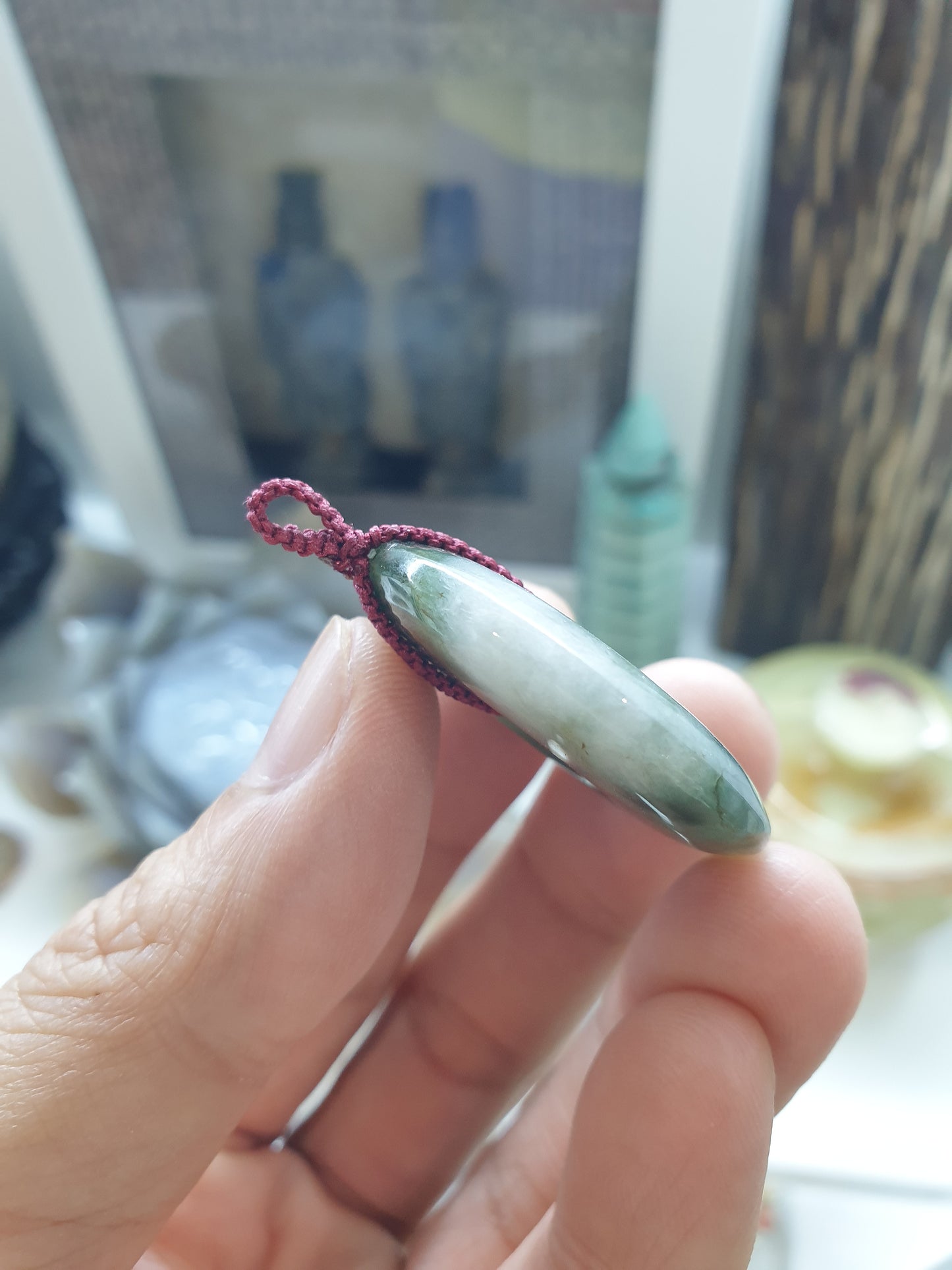 Dark Green Marbled Jade Ping An Kou Pendant 4cm Type A Natural Jadeite