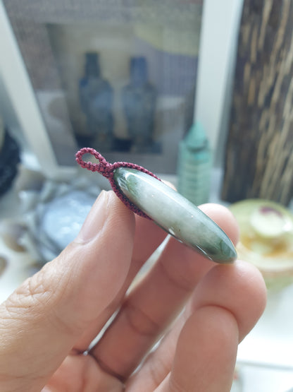 Dark Green Marbled Jade Ping An Kou Pendant 4cm Type A Natural Jadeite
