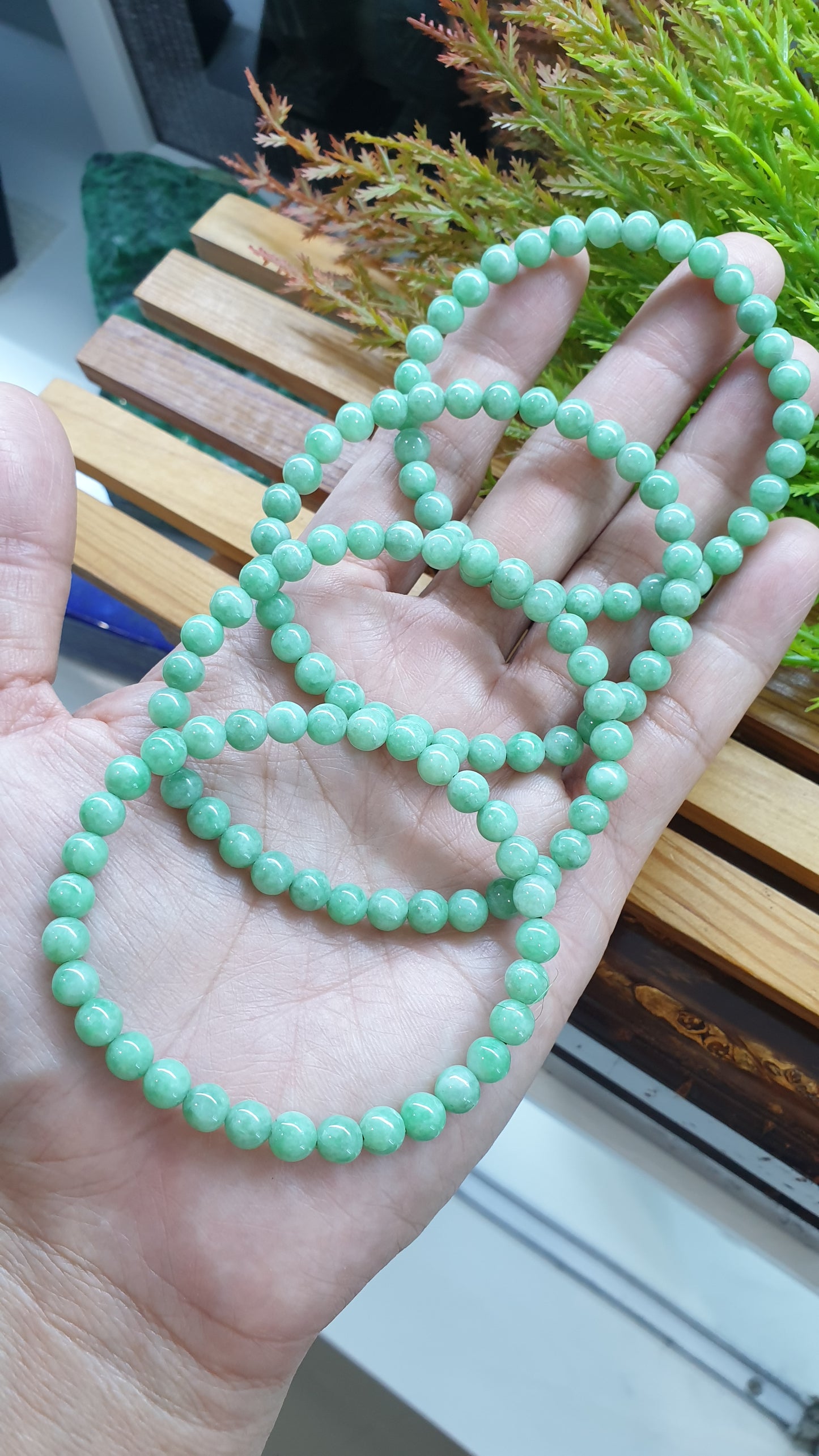Jade Mini Beads Bracelets 17cm Type A Myanmar Jadeite Natural Pastel Green