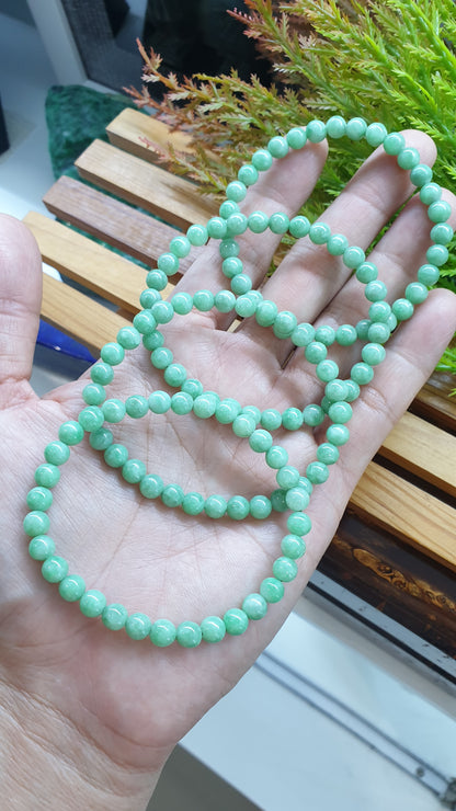 Jade Mini Beads Bracelets 17cm Type A Myanmar Jadeite Natural Pastel Green