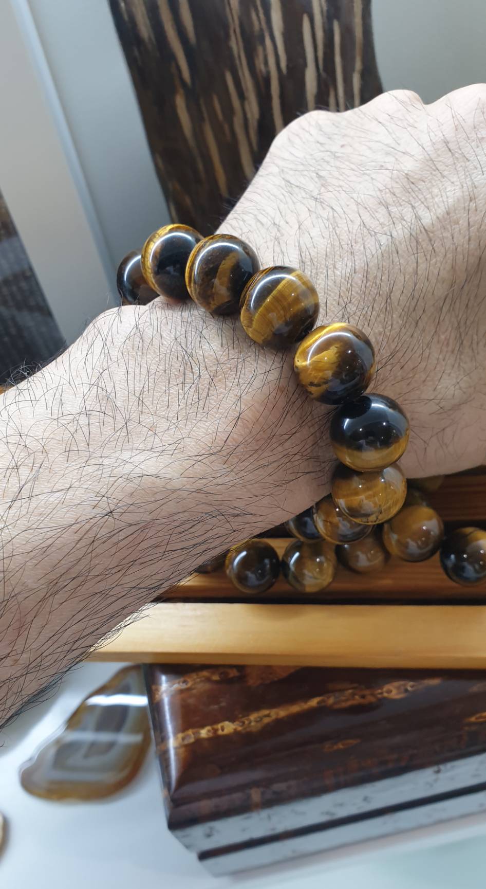 Tiger Eye Bracelets 18 cm - Genuine Gemstone Beads 16 mm