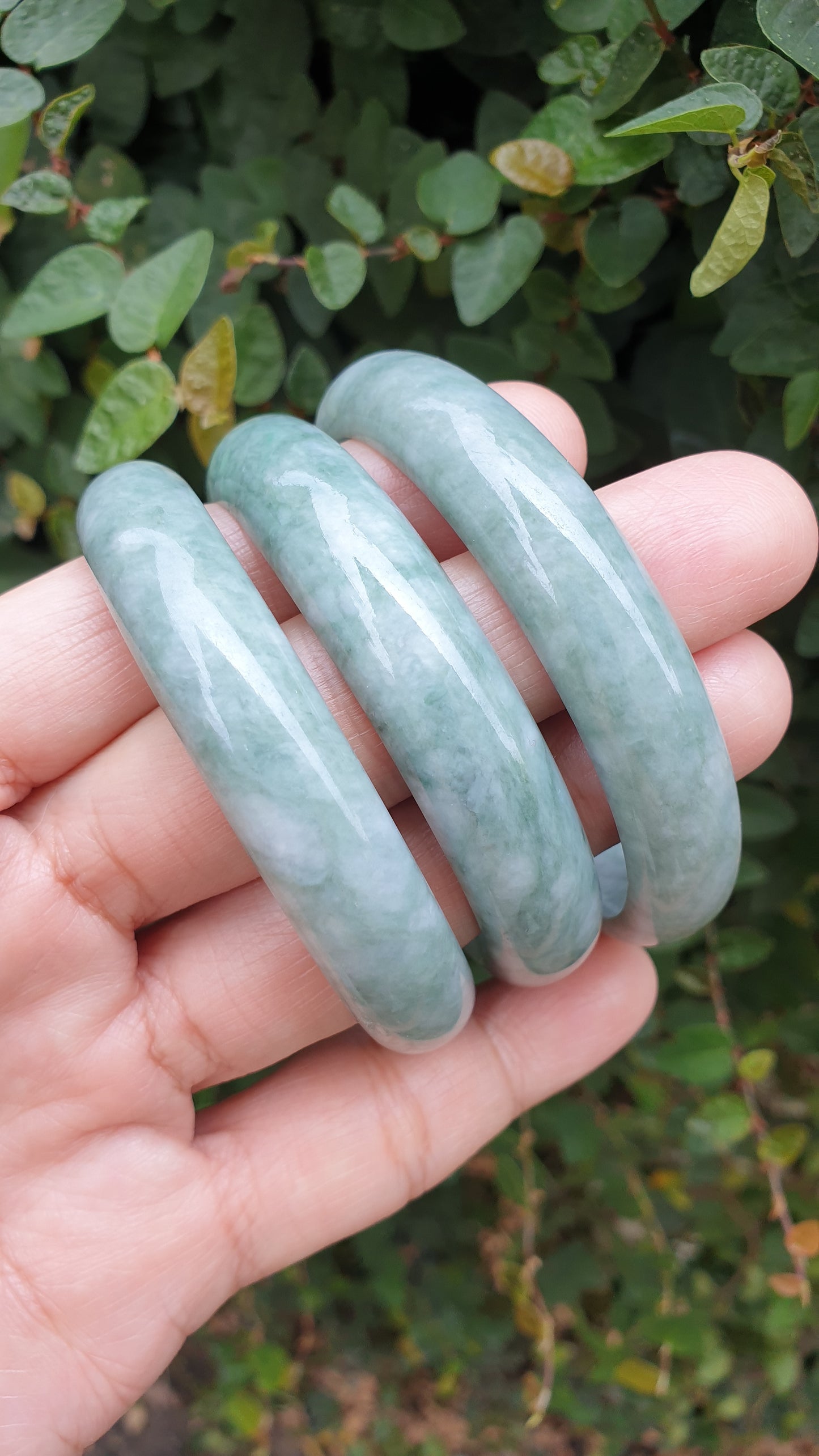 Natural Jadeite Bangles S55.5 - 58.5 Mottled Green Type A Natural Burma Jade