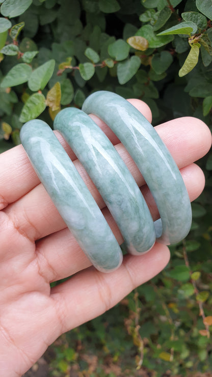 Natural Jadeite Bangles S55.5 - 58.5 Mottled Green Type A Natural Burma Jade