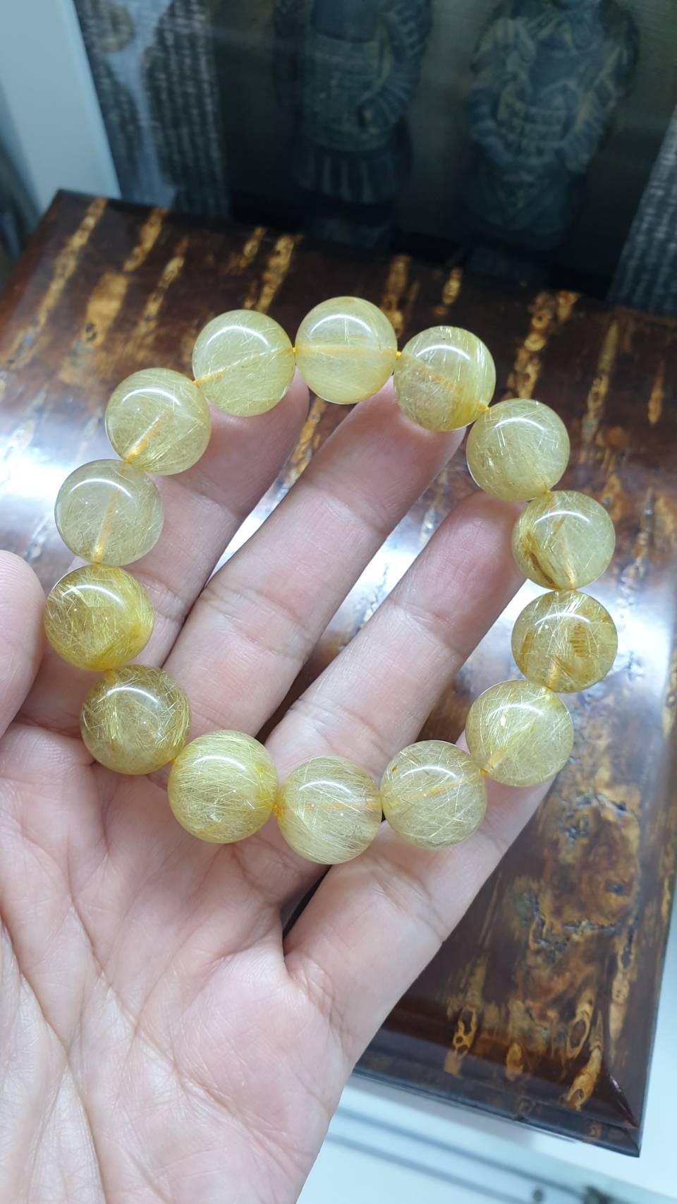 Golden Rutilated Quartz Bracelet (17 cm) | Natural Stone Beads | Wealth Magnet Charm