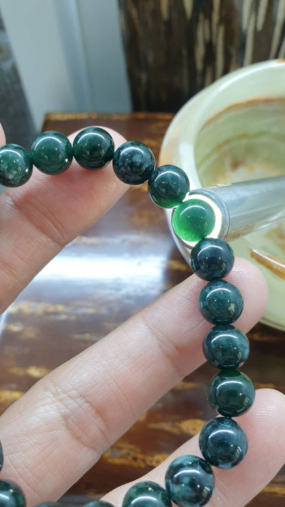Blue Jade Pixiu Bracelet 17cm with Type A Natural Jadeite Beads