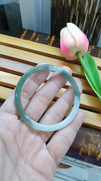 Green Fei Cui Jade Cylindrical Bangle S57 Type A Natural Jadeite Two Tone