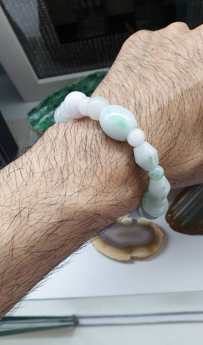 Natural White Jade 17cm Bracelet - Type A Myanmar Jadeite Mixed Beads