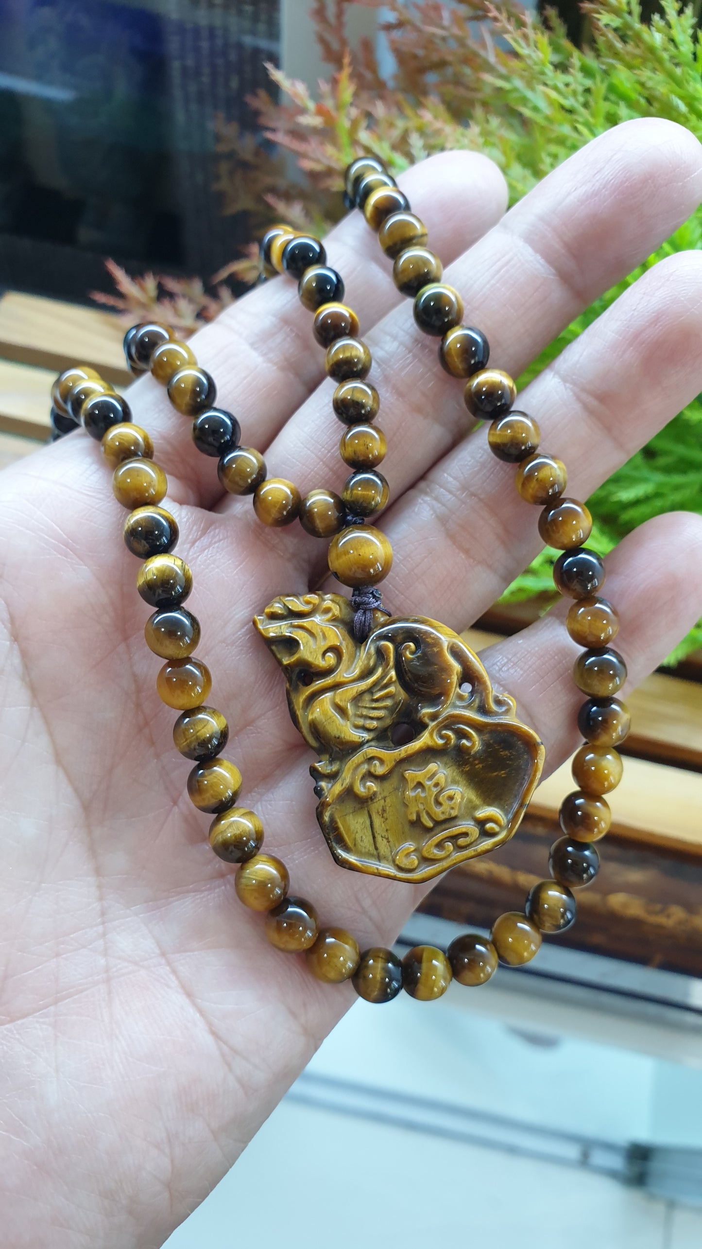 Tiger Eye Wealth Keeper Pixiu Necklace 26inch Natural Gemstone Handcrafted Jewelry