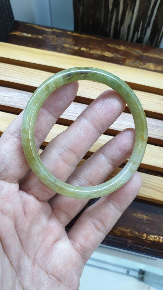 Honey Jade Cylindrical Slim Bangle S58.5 Natural Myanmar Jadeite Orange Smokes