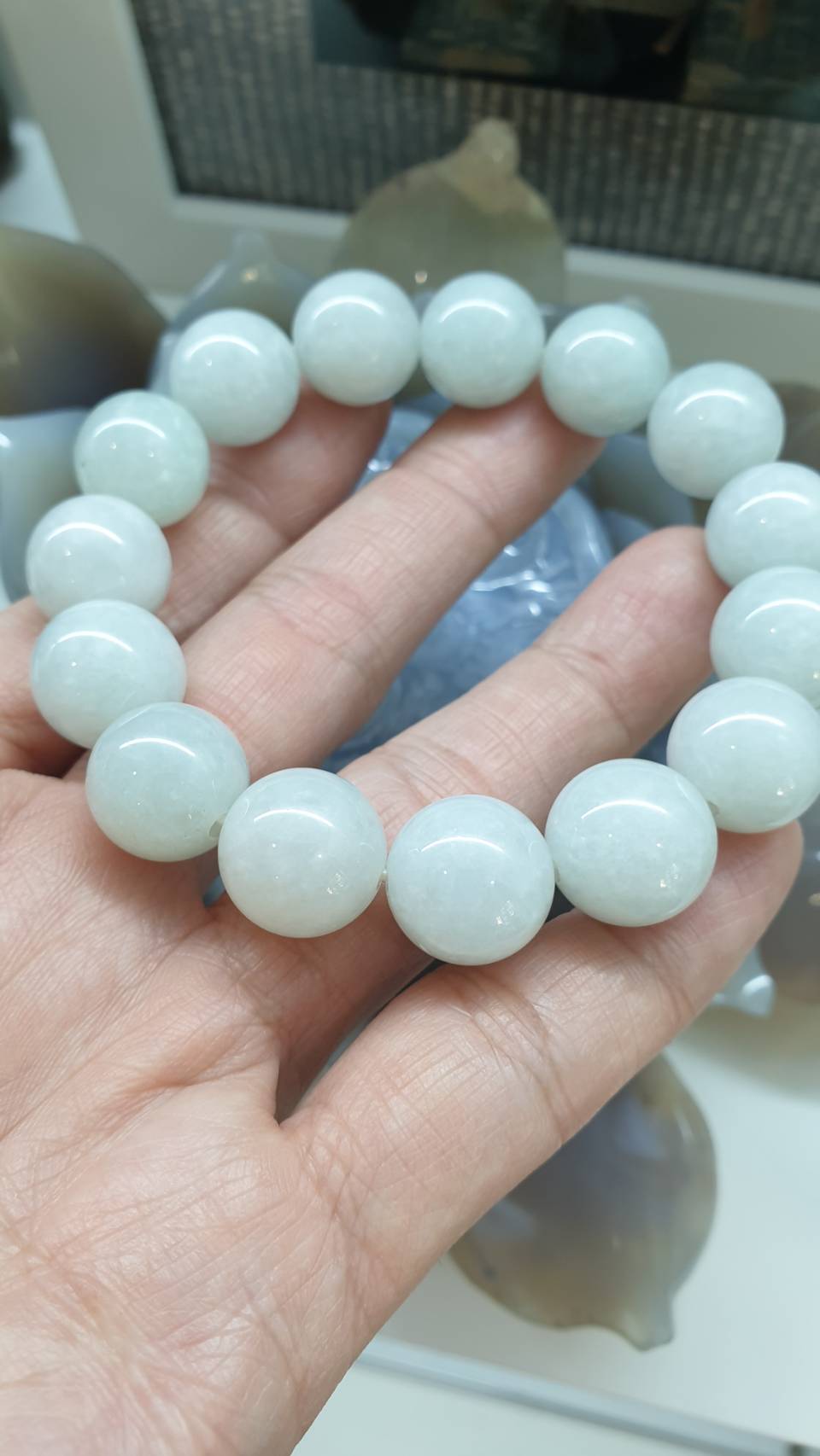 Light Green Jade Breads Bracelet 18cm Type A Natural Jadeite