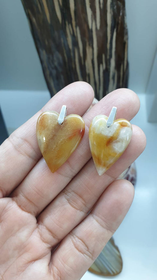 Honey Jade Heart Pendant (Selection) | Fei Cui - Type A Jadeite | Sterling Silver Bail